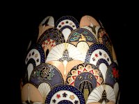 Featured in  Weranda Magazine Issue April 2012   Cranes and Fans Chiyogami Ukrainian Style Easter Egg Pysanky by So Jeo : Pysanky Pysanka Ukrainian Easter egg batik ukrainian easter art batik  eggshell kimono chiyogami washi origami fans cranes birds blooms gold leaf sojeo leblond artist art  poland polish magazine weranda design april 2012